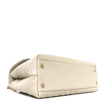Chanel Caviar Chevron Quilted Medium Coco Handle Flap White 3 of 9