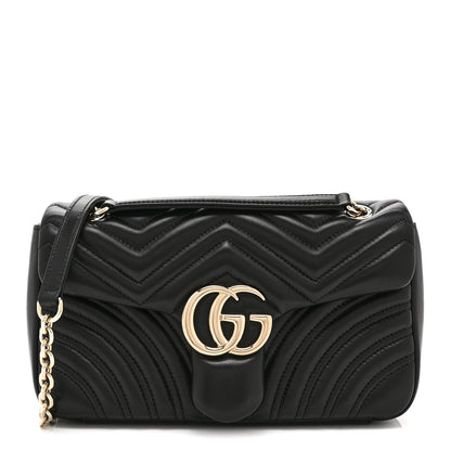 Gucci Lambskin Matelasse Medium GG Marmont Shoulder Bag Black 1 of 11