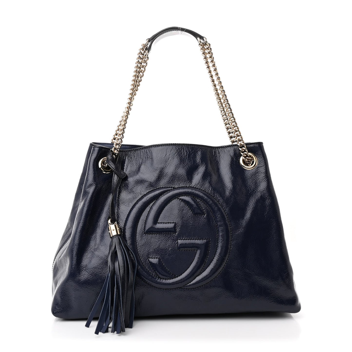 Vernice Naplack  Medium Soho Chain Shoulder Bag Uniform Blue