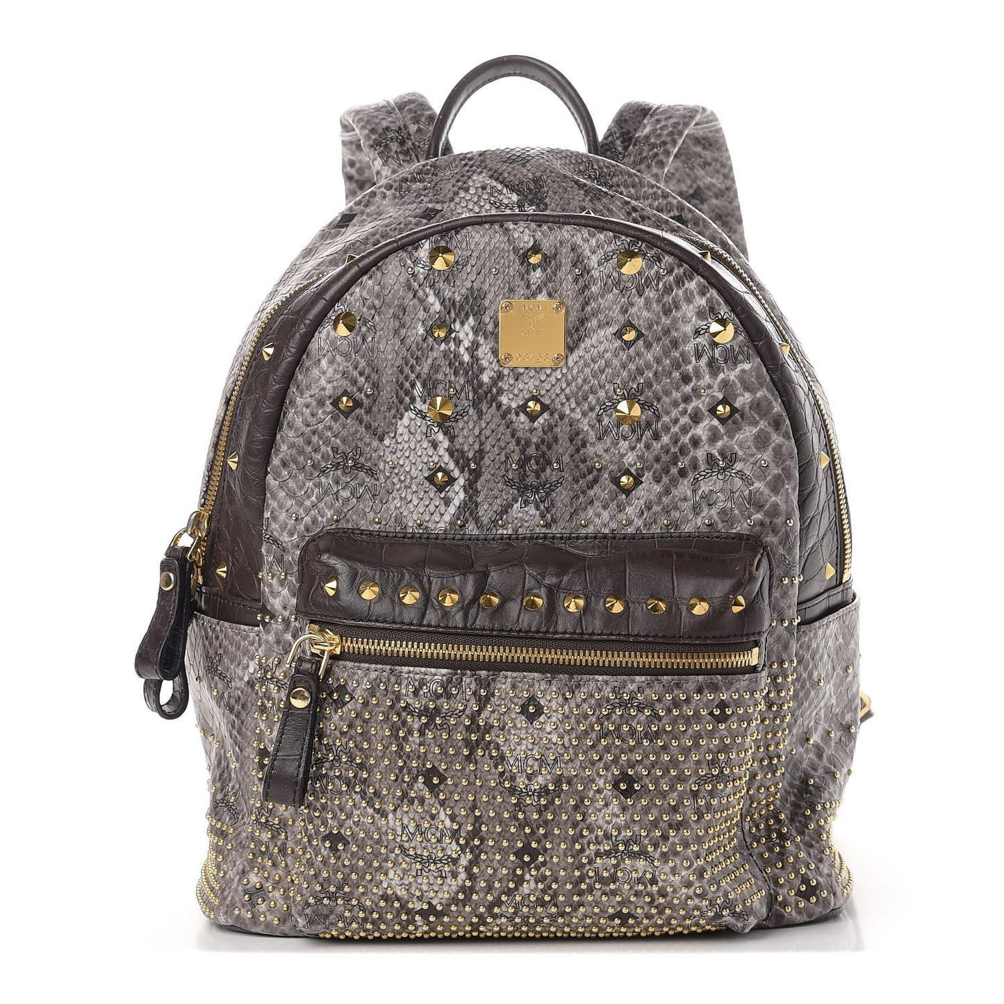 Visetos Snakeskin Printed Studded Small Stark Backpack Light Grey