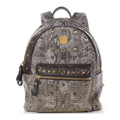MCM Visetos Snakeskin Printed Studded Small Stark Backpack Light Grey 1 of 13