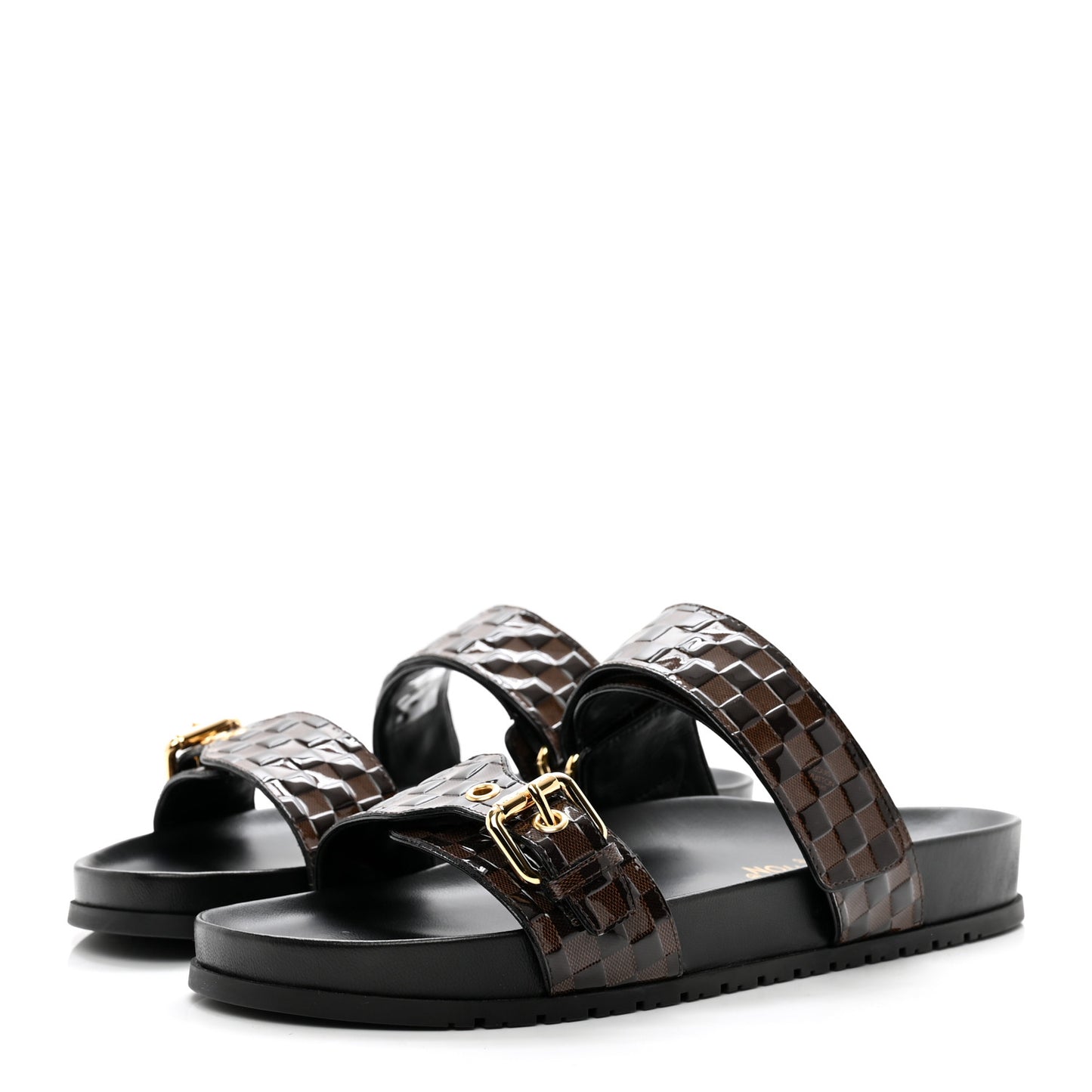 Damier Patent Calfskin Bom Dia Flat Sandals 41 Ebene