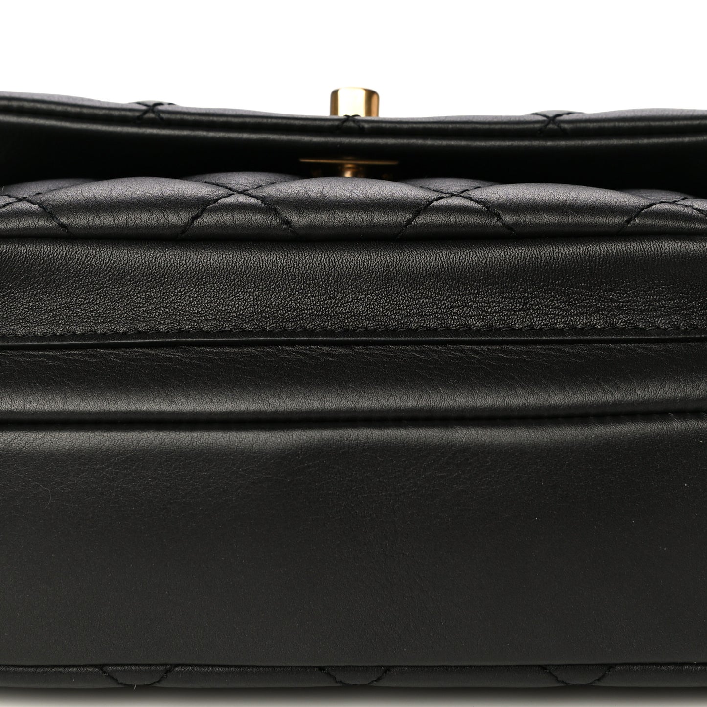 Calfskin Quilted Top Handle Flap Black