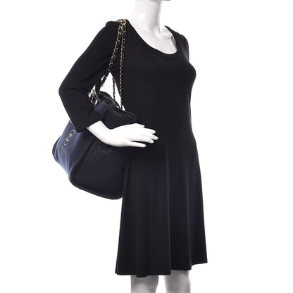 Chanel Lurex Canvas Medium Deauville Tote Navy Blue Gold 2 of 11