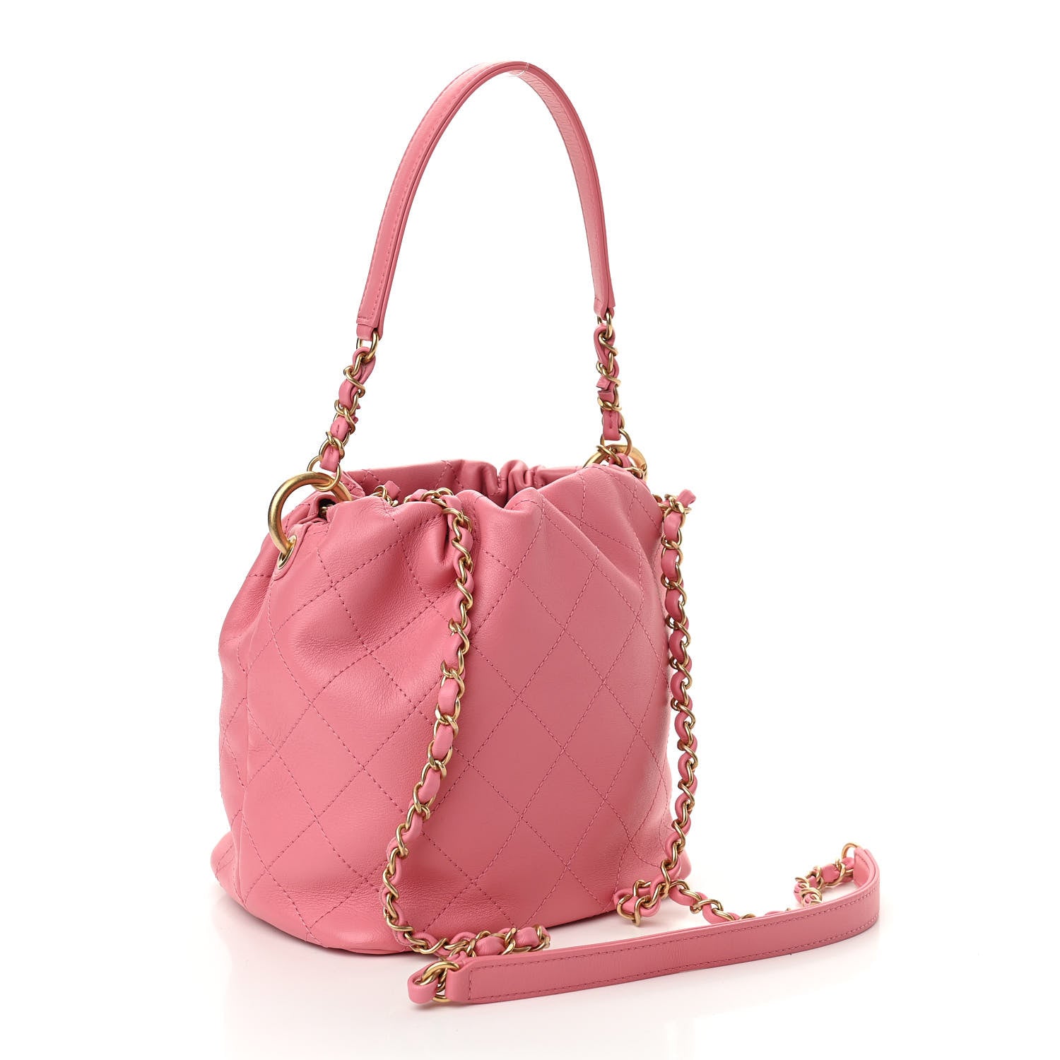 Chanel Lambskin Quilted Antique Signs Drawstring Bag Pink 3 of 10