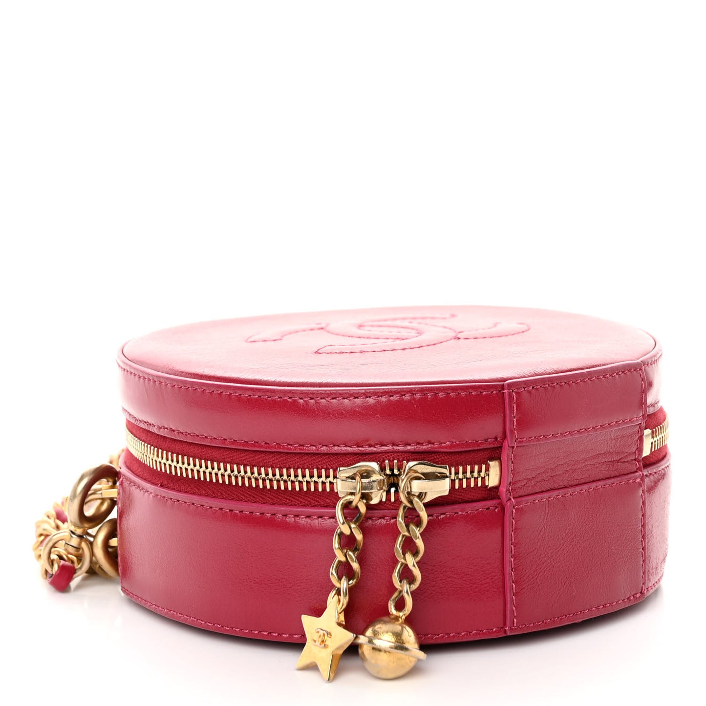 Glazed Calfskin Round As Earth Evening Bag Rouge