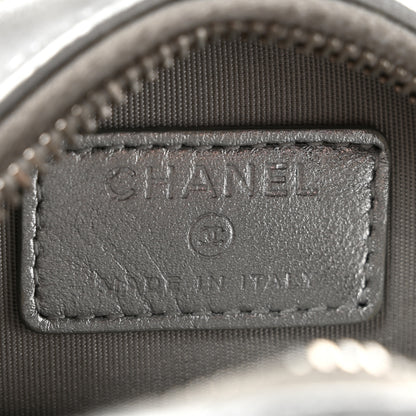 Chanel Metallic Calfskin Quilted Round Bracelet Clutch With Chain Silver 6 of 12