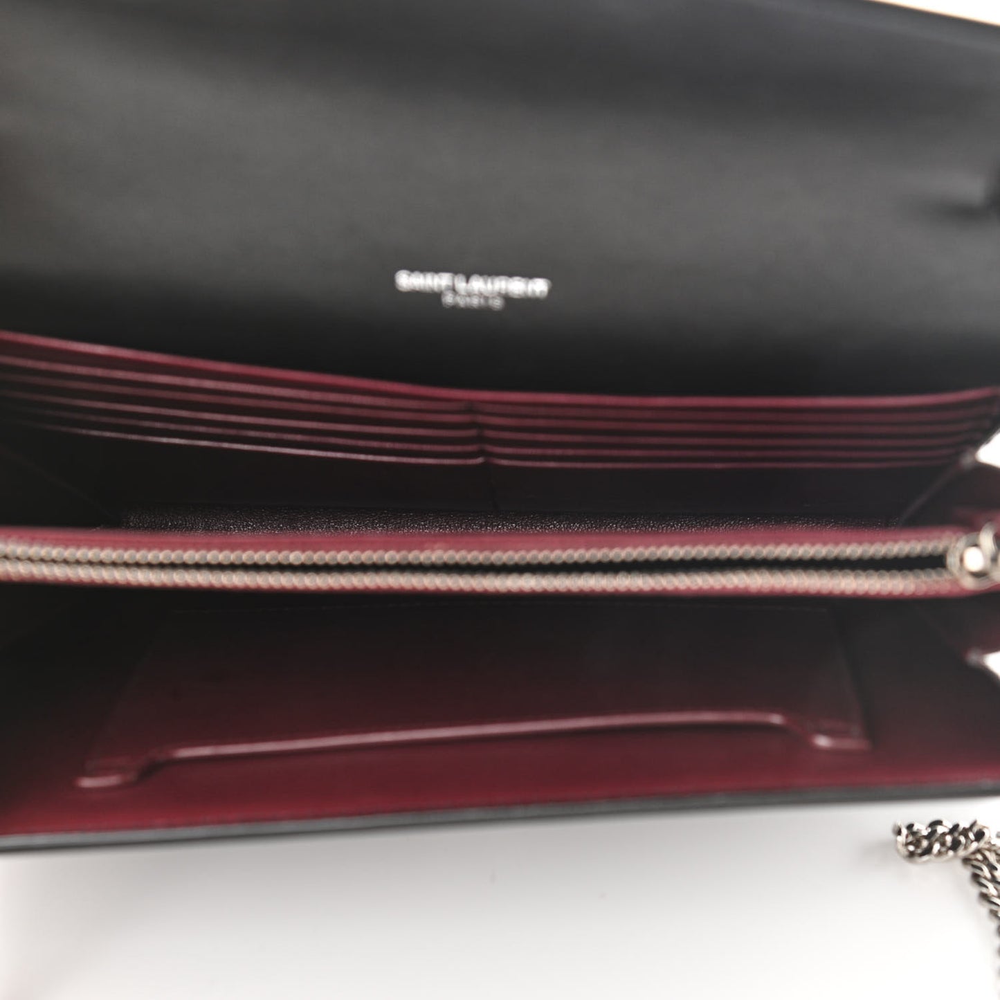 Patent Lizard Embossed Monogram Cassandra Chain Wallet Black