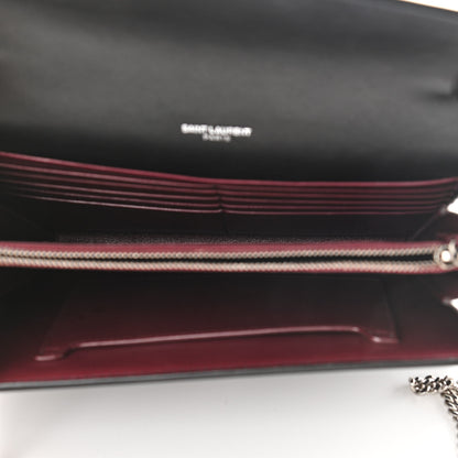 Saint Laurent Patent Lizard Embossed Monogram Cassandra Chain Wallet Black 5 of 11