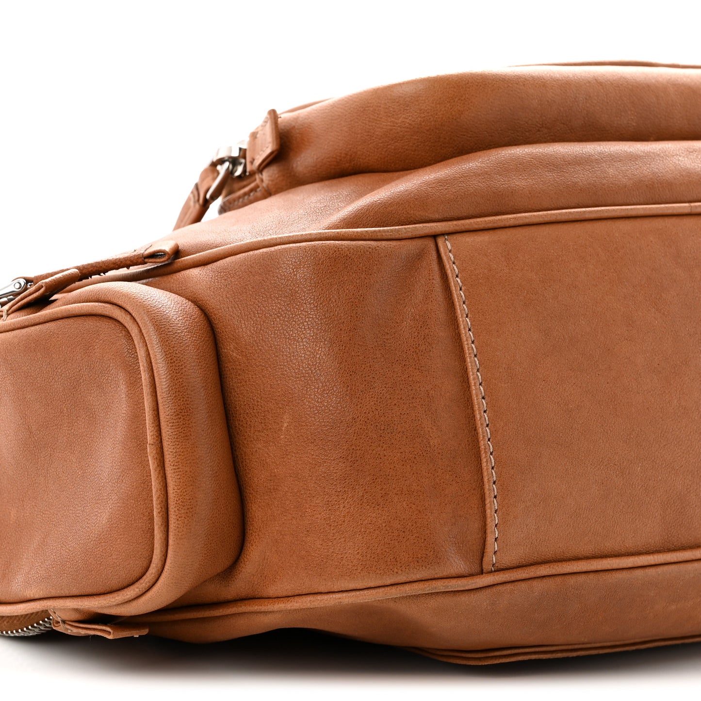Nappa Pocket Top Handle Bag Caramel