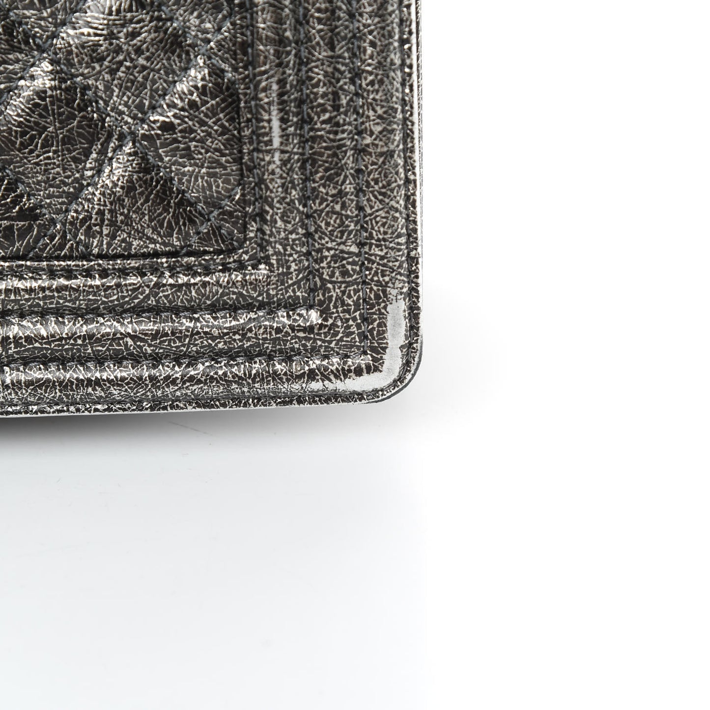 Cracked Metallic Calfskin Quilted New Medium Boy Flap Silver