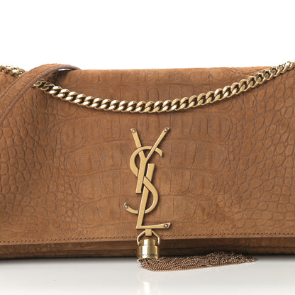 Saint Laurent Crocodile Embossed Suede Monogram Tassel Kate 99 Tan 8 of 11