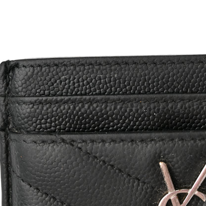 Saint Laurent Grain De Poudre Matelasse Chevron Monogram Credit Card Case Black 9 of 12