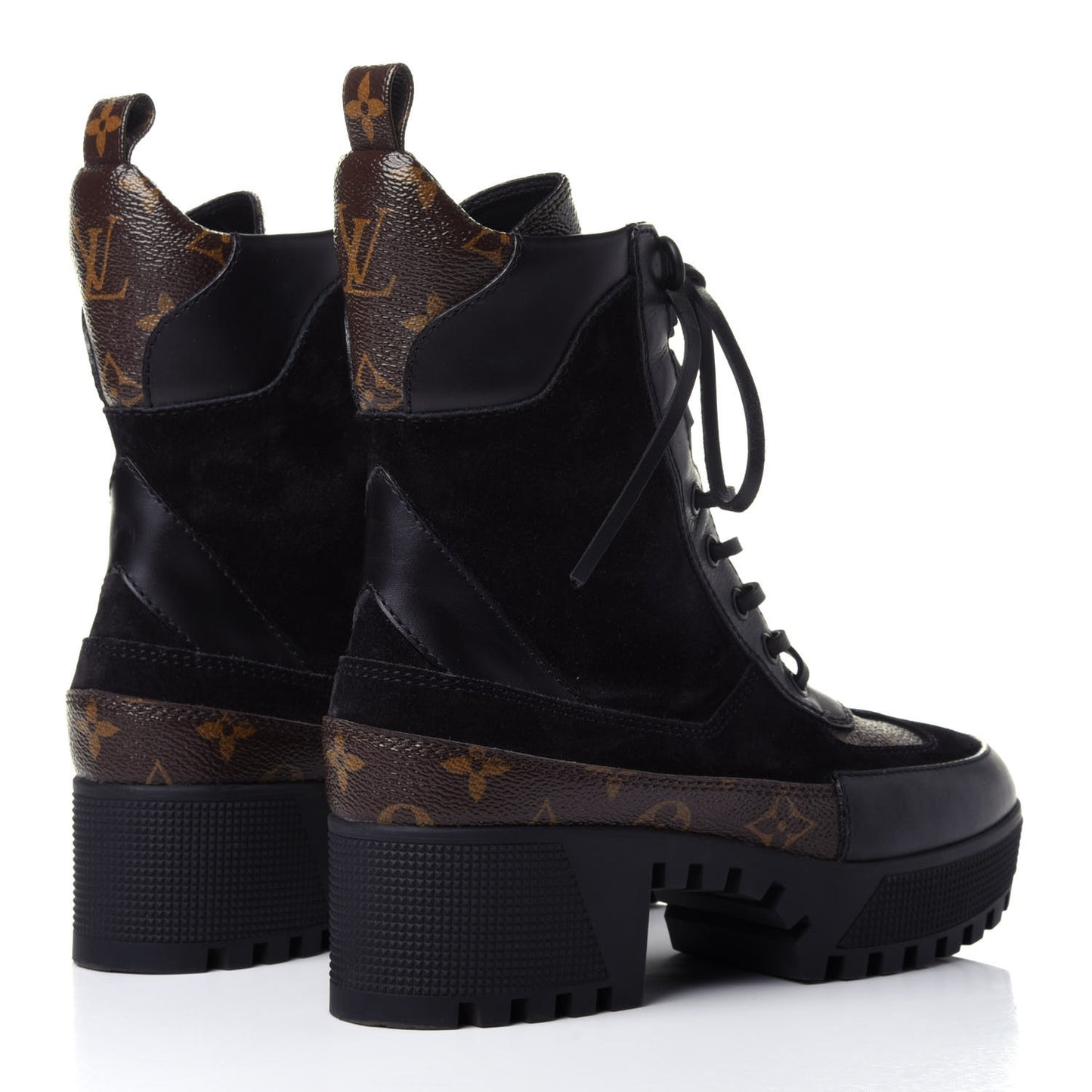 Suede Calfskin Monogram Laureate Platform Desert Boots 36.5 Black