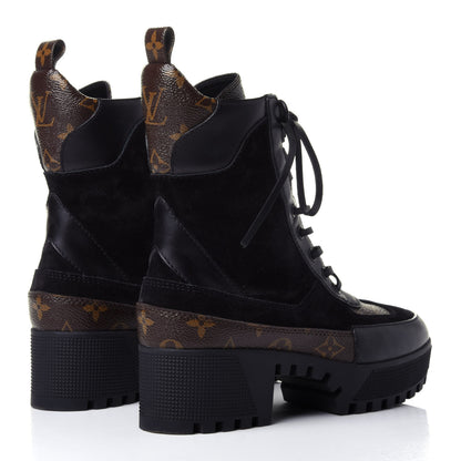 Louis Vuitton Suede Calfskin Monogram Laureate Platform Desert Boots 36.5 Black 3 of 5