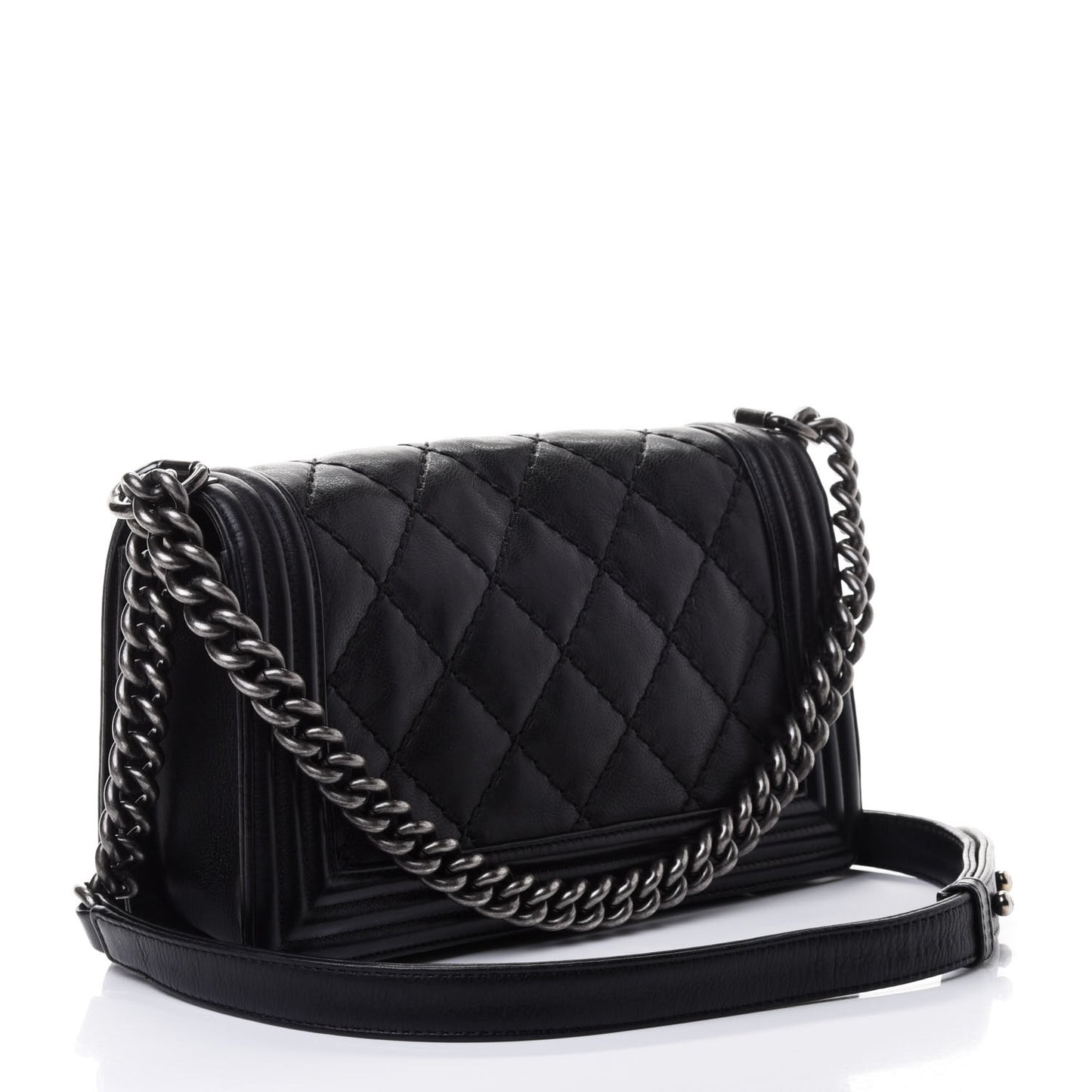 Calfskin Double Stitch Medium Boy Flap Black