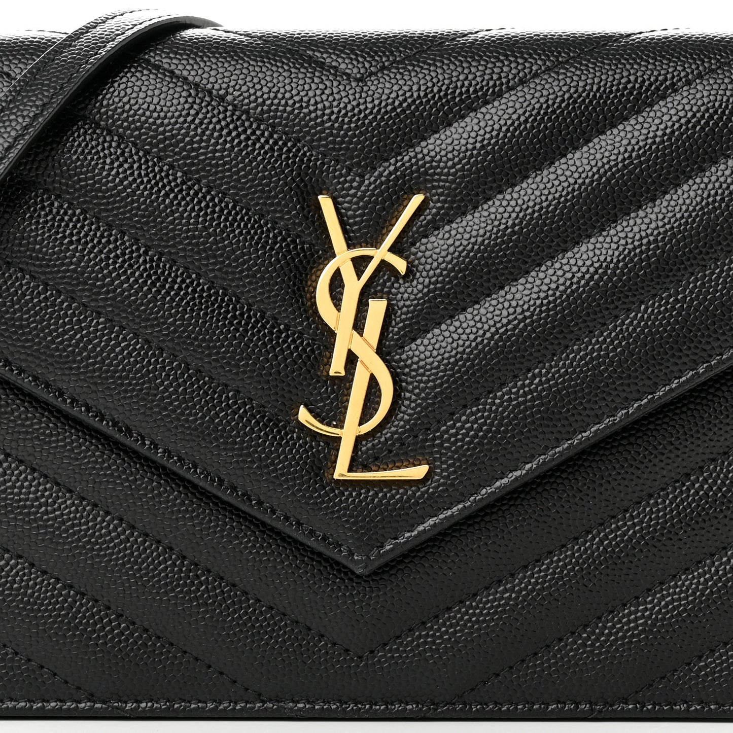 Grain De Poudre Matelasse Chevron Monogram Envelope Chain Wallet Black