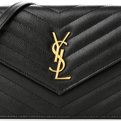 Saint Laurent Grain De Poudre Matelasse Chevron Monogram Envelope Chain Wallet Black 8 of 11