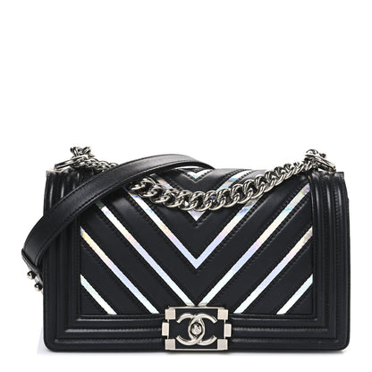 Chanel Lambskin Iridescent PVC Chevron Quilted Medium Boy Flap Black Silver 1 of 11
