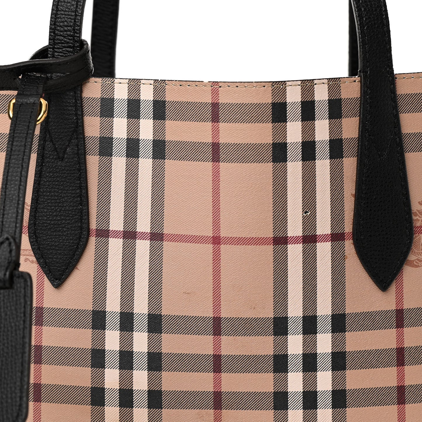 Grainy Calfskin Haymarket Check Medium Reversible Tote Black