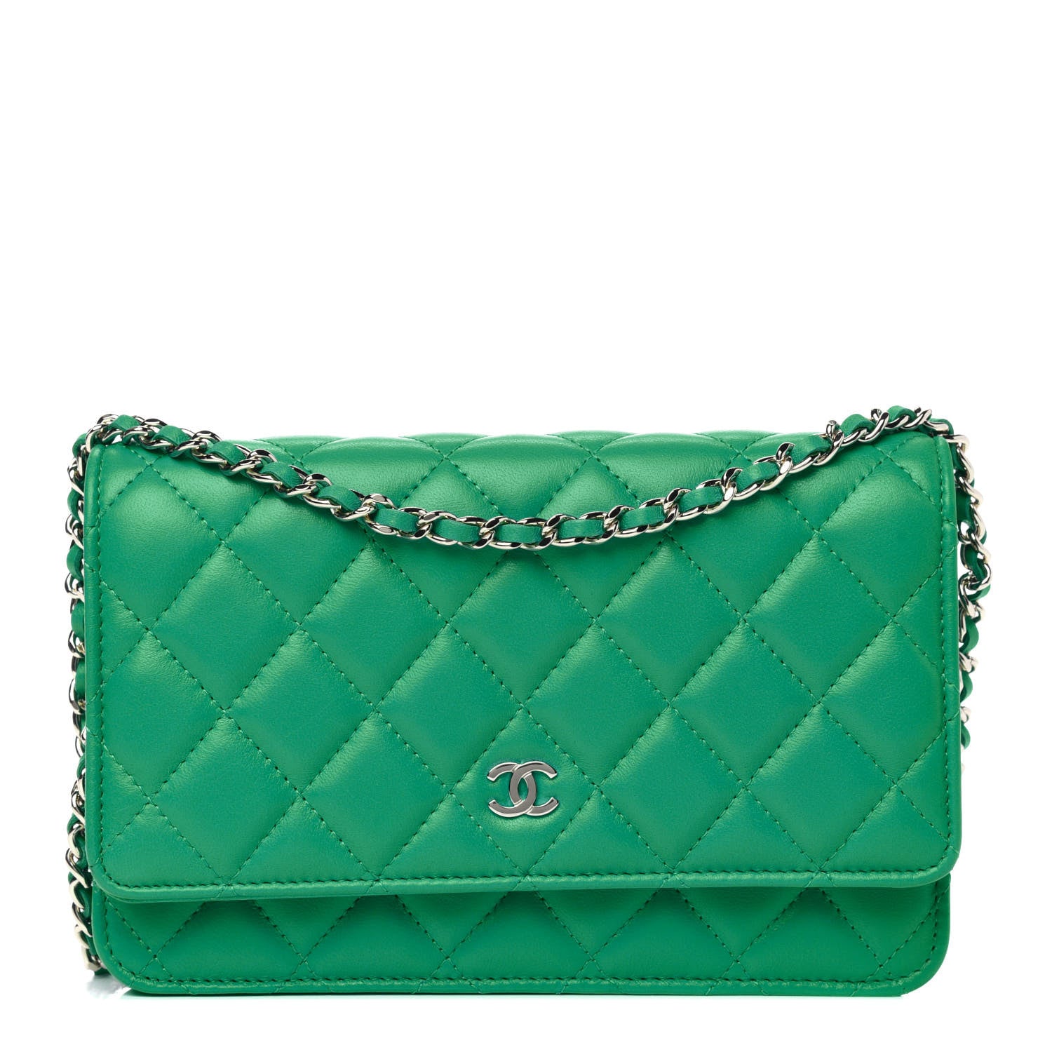 Chanel Lambskin Quilted Wallet On Chain WOC Green 1 of 13
