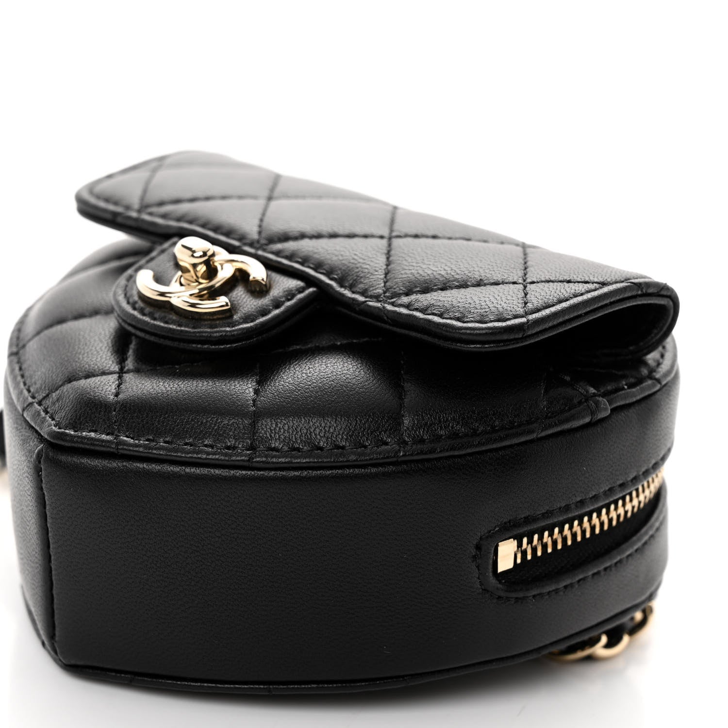 Chanel Lambskin Quilted CC In Love Heart Waist Belt Bag With Chain Black 9 of 9