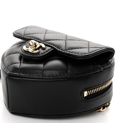 Chanel Lambskin Quilted CC In Love Heart Waist Belt Bag With Chain Black 9 of 9