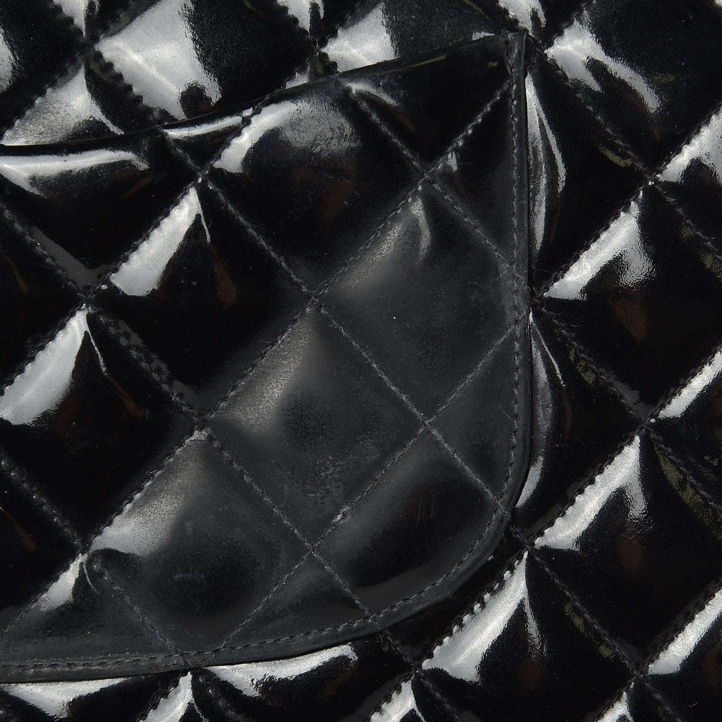 Patent Quilted Medium Double Flap Black