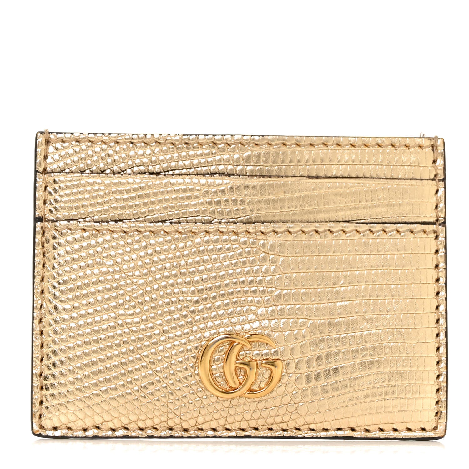 Gucci Laminated Lizard GG Marmont Card Holder Gold 1 of 8