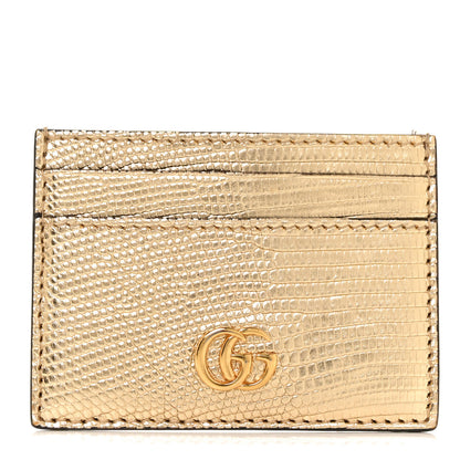 Gucci Laminated Lizard GG Marmont Card Holder Gold 1 of 8