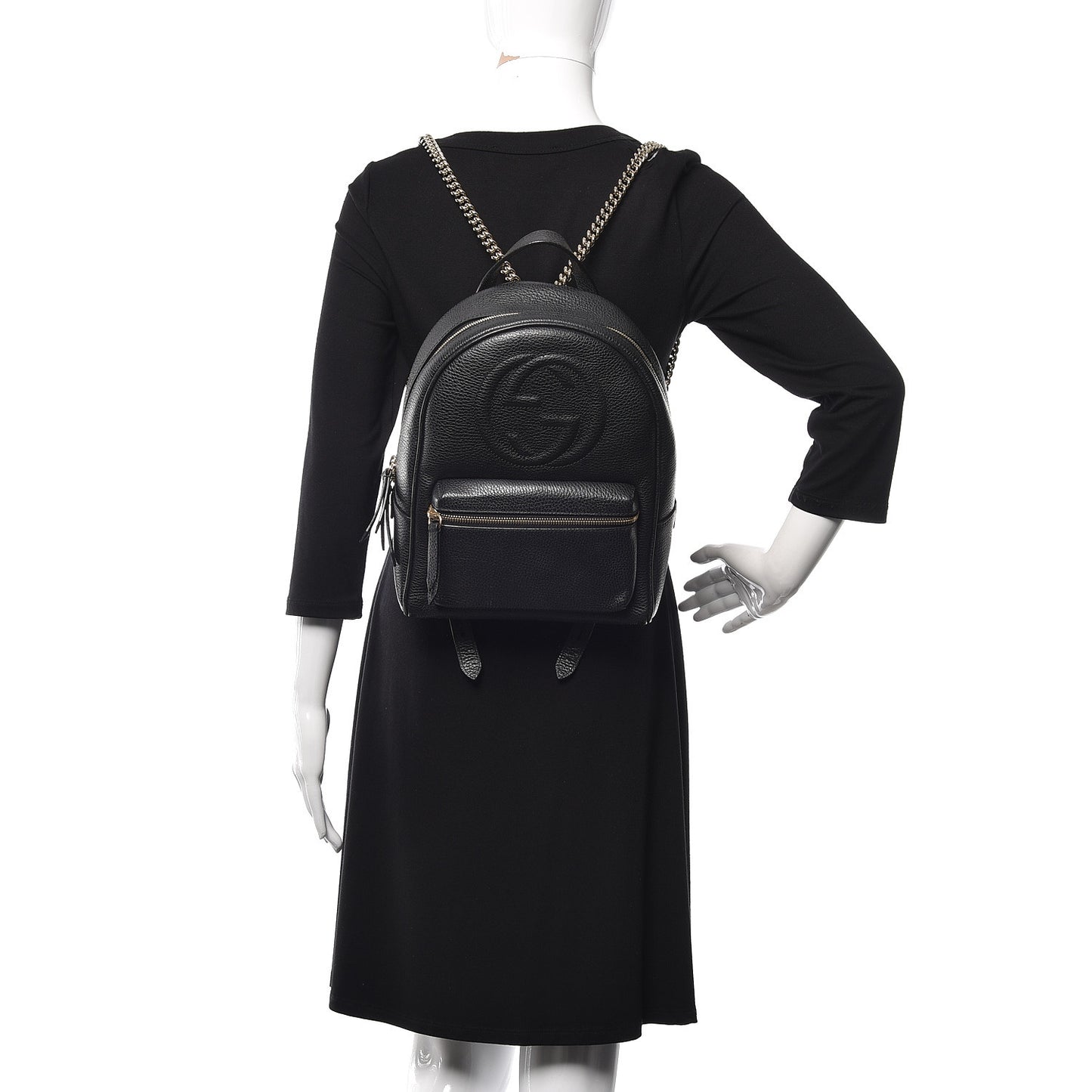 Pebbled Calfskin Soho Chain Backpack Black