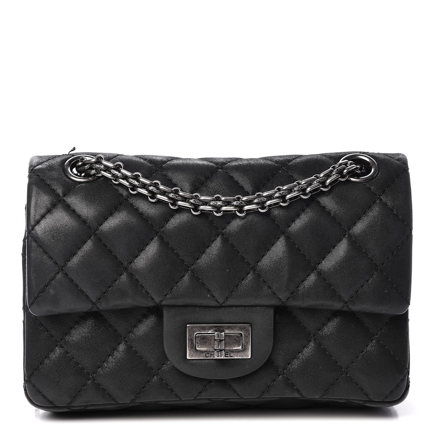 Iridescent Calfskin Quilted 2.55 Reissue 224 Flap Black