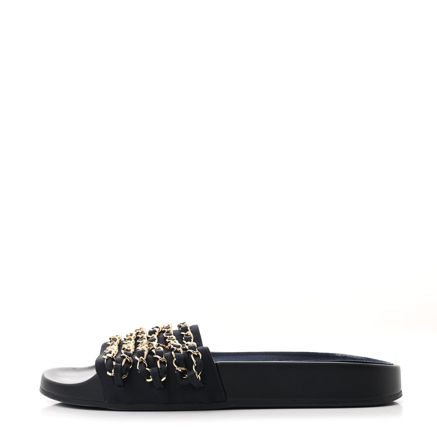 Chanel Satin Chain Flat Sandals 37 Marine 1 of 11