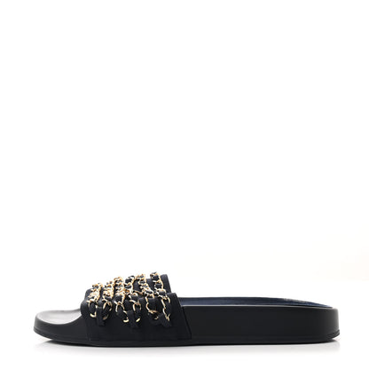Chanel Satin Chain Flat Sandals 37 Marine 1 of 11