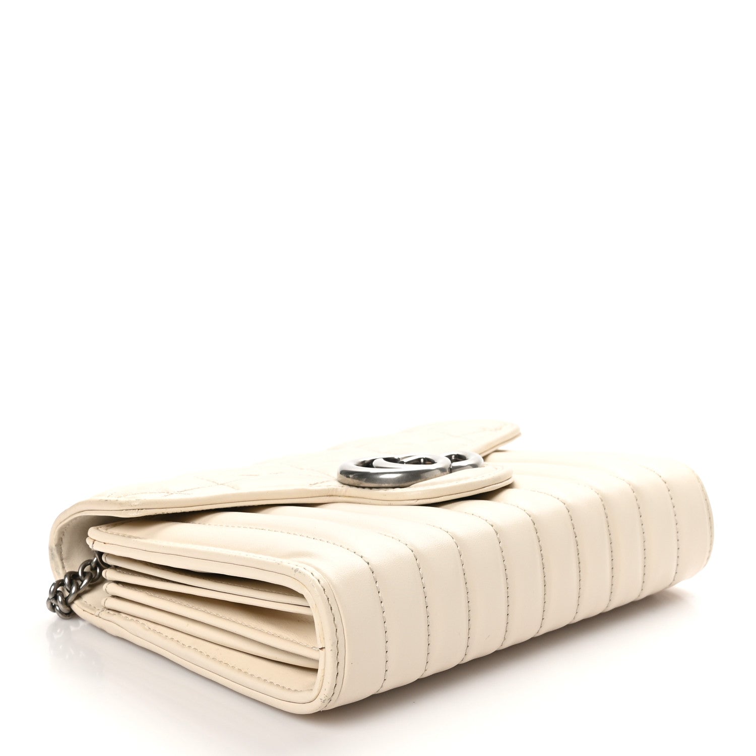 Gucci Calfskin Matelasse Aria GG Marmont Chain Wallet Mystic White 4 of 11