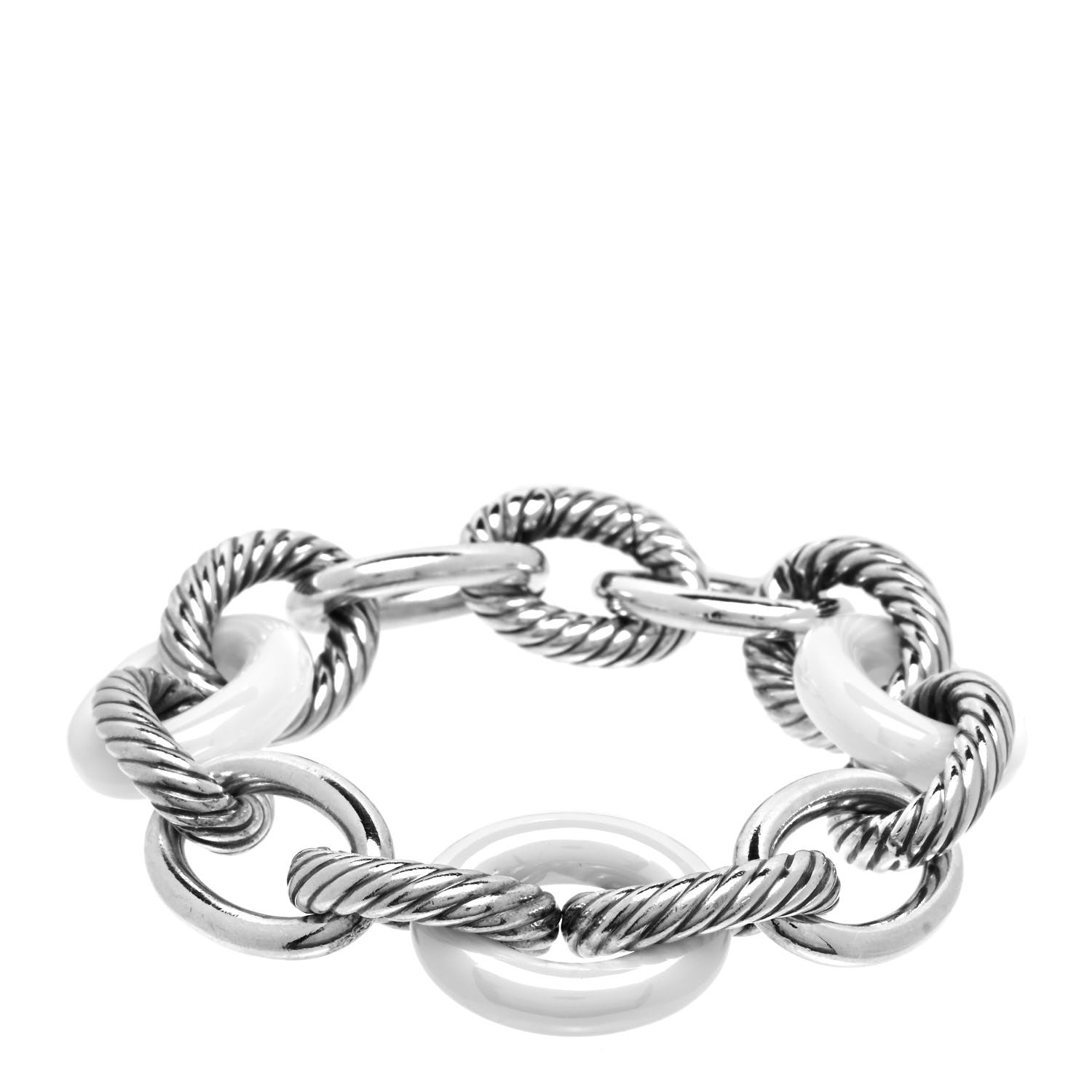 David Yurman Sterling Silver White Ceramic 17mm Extra Large Oval Link Bracelet 1 of 3