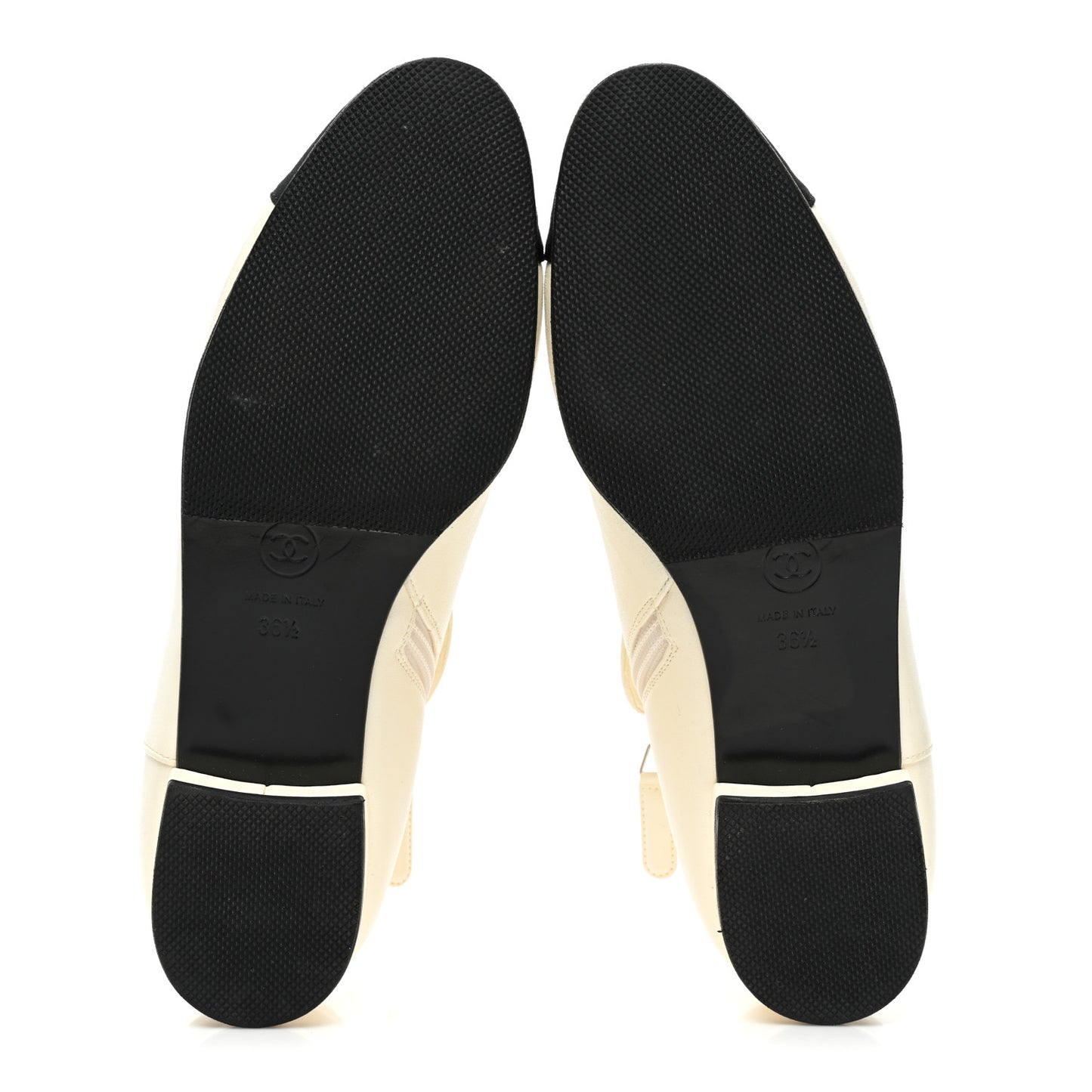 Lambskin Grosgrain Fold Over Logo Cap Toe Boots 36.5 Ivory Black