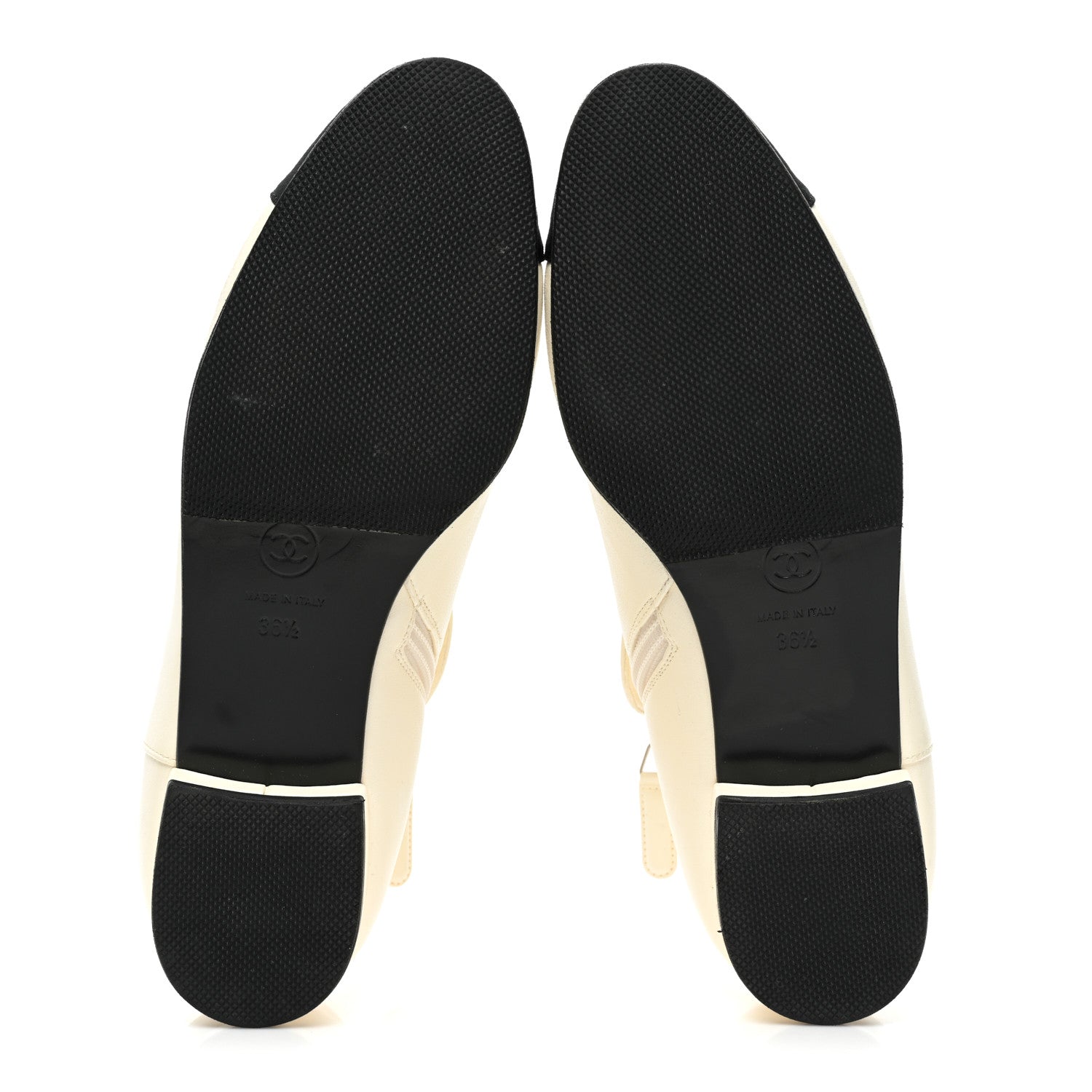 Chanel Lambskin Grosgrain Fold Over Logo Cap Toe Boots 36.5 Ivory Black 5 of 15