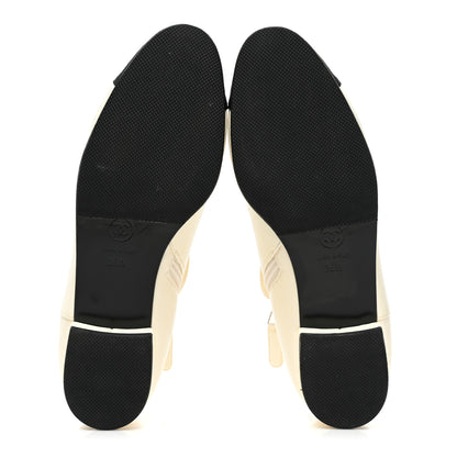 Chanel Lambskin Grosgrain Fold Over Logo Cap Toe Boots 36.5 Ivory Black 5 of 15