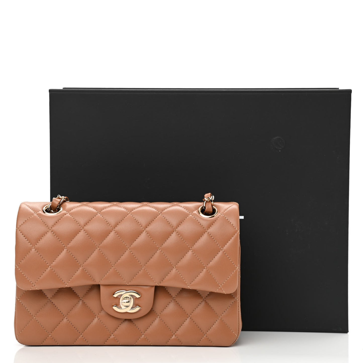 Lambskin Quilted Small Double Flap Brown