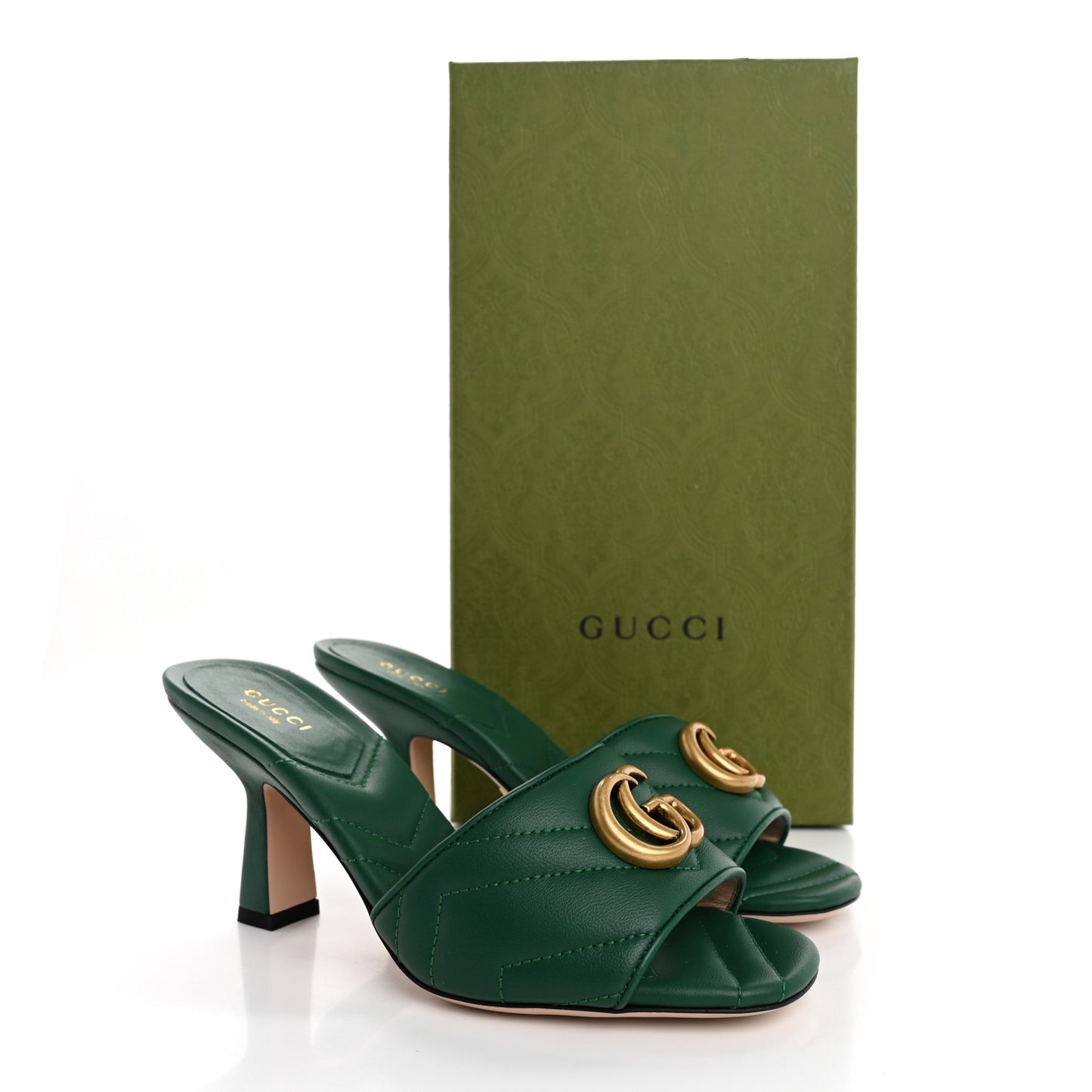 Nappa Matelasse GG Marmont 75mm Slide Sandals 36 Emerald