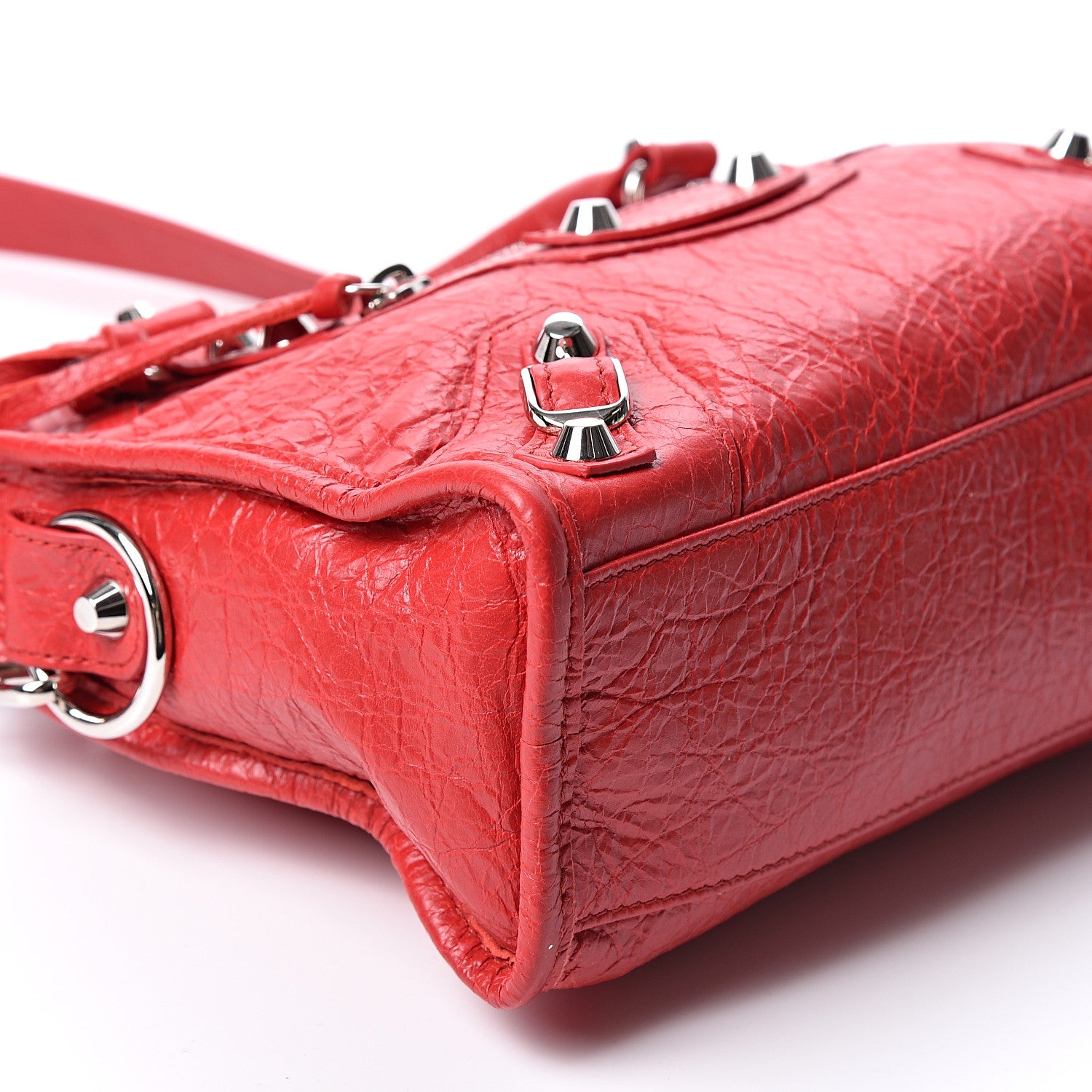 Balenciaga Agneau Classic Silver Hardware Mini City Logo Strap Red Black 8 of 9