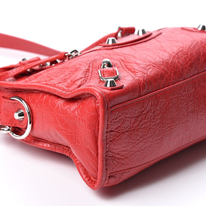 Balenciaga Agneau Classic Silver Hardware Mini City Logo Strap Red Black 8 of 9