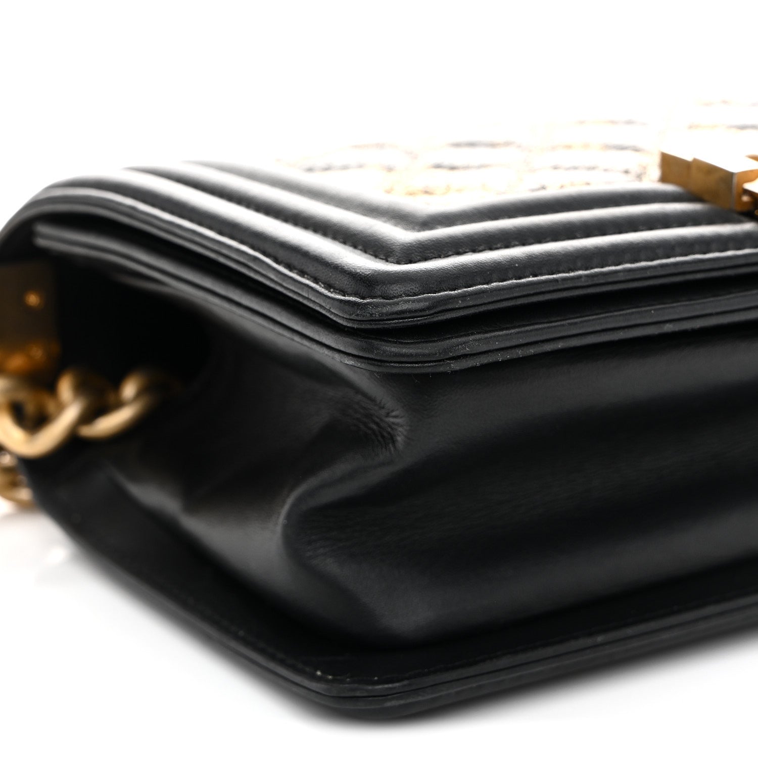 Chanel Metallic Crumpled Goatskin Small Boy Flap Black Gold 9 of 11