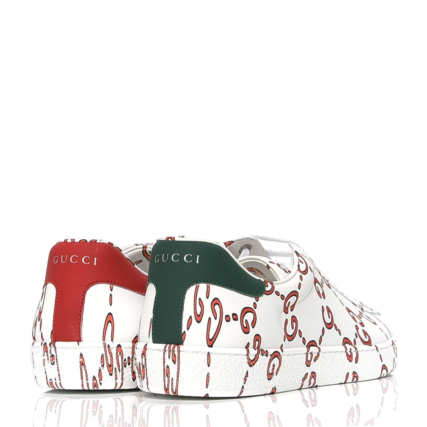 Calfskin GucciGhost Print Mens Ace Sneakers 9 White Hibiscus Red
