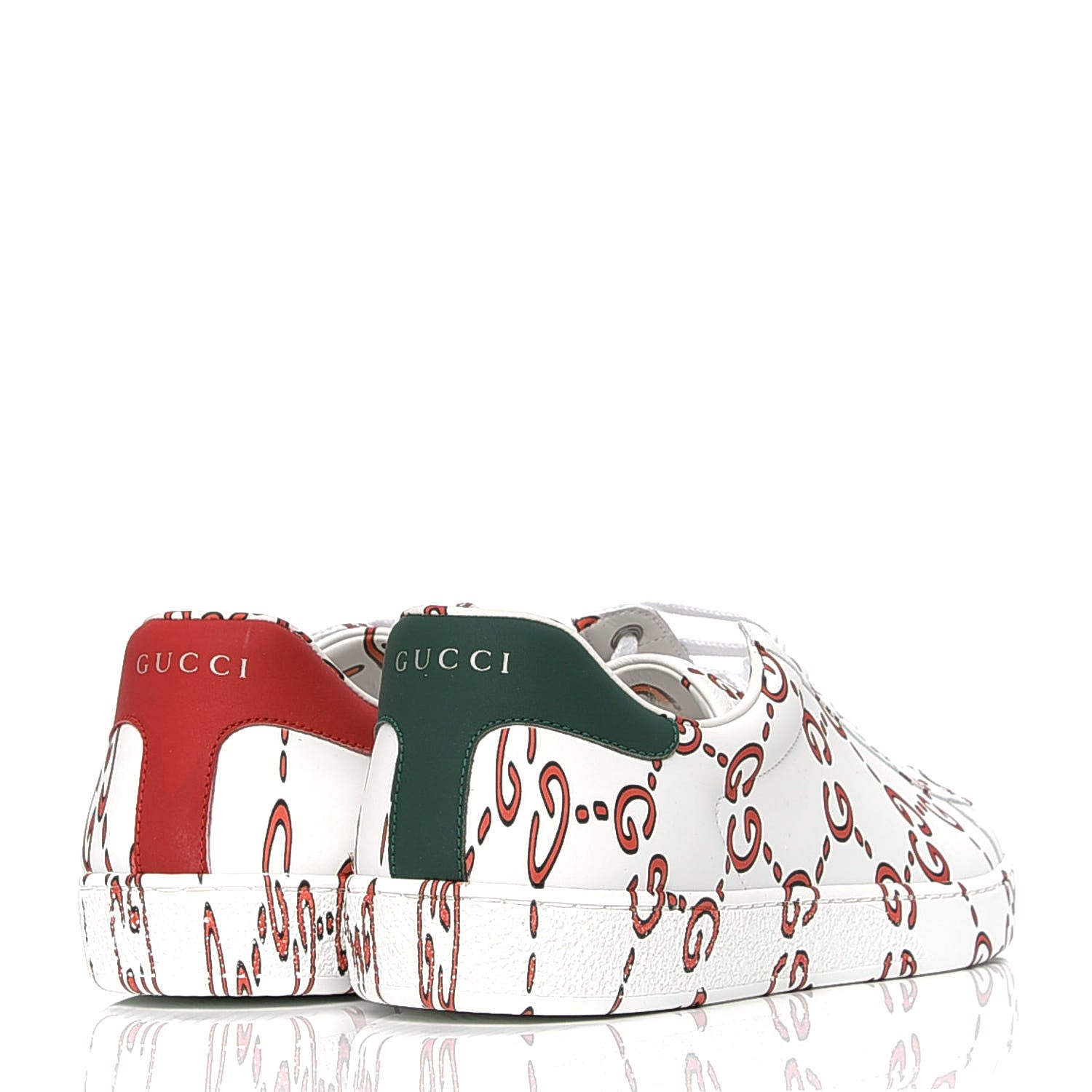 Gucci Calfskin GucciGhost Print Mens Ace Sneakers 9 White Hibiscus Red 3 of 4