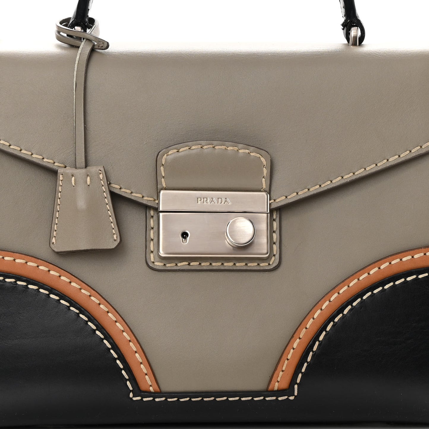 Vitello Tri-Color Medium Sound Top Handle Satchel Grigio Black
