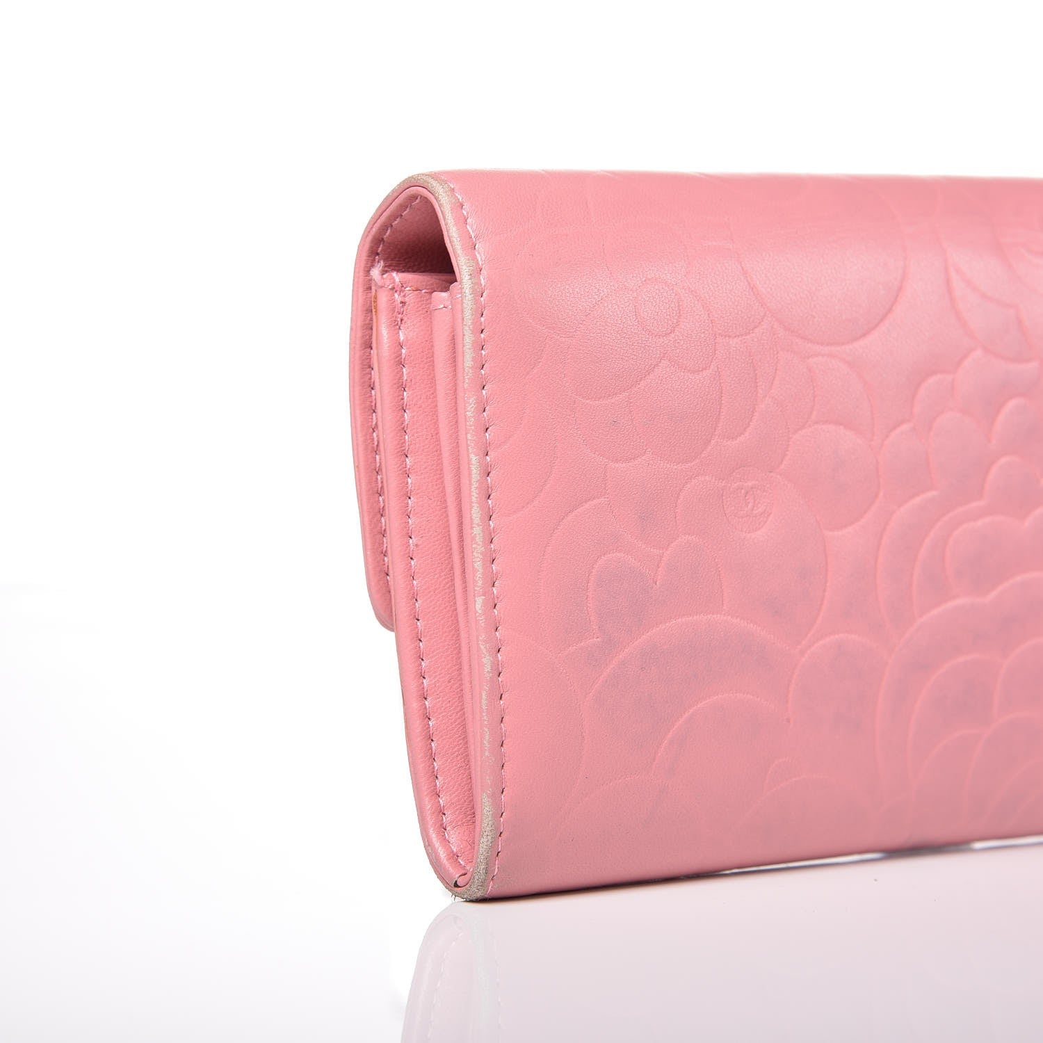 Chanel Lambskin Embossed Camellia Large Gusset Flap Wallet Pink 12 of 20