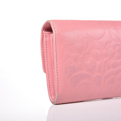 Chanel Lambskin Embossed Camellia Large Gusset Flap Wallet Pink 12 of 20