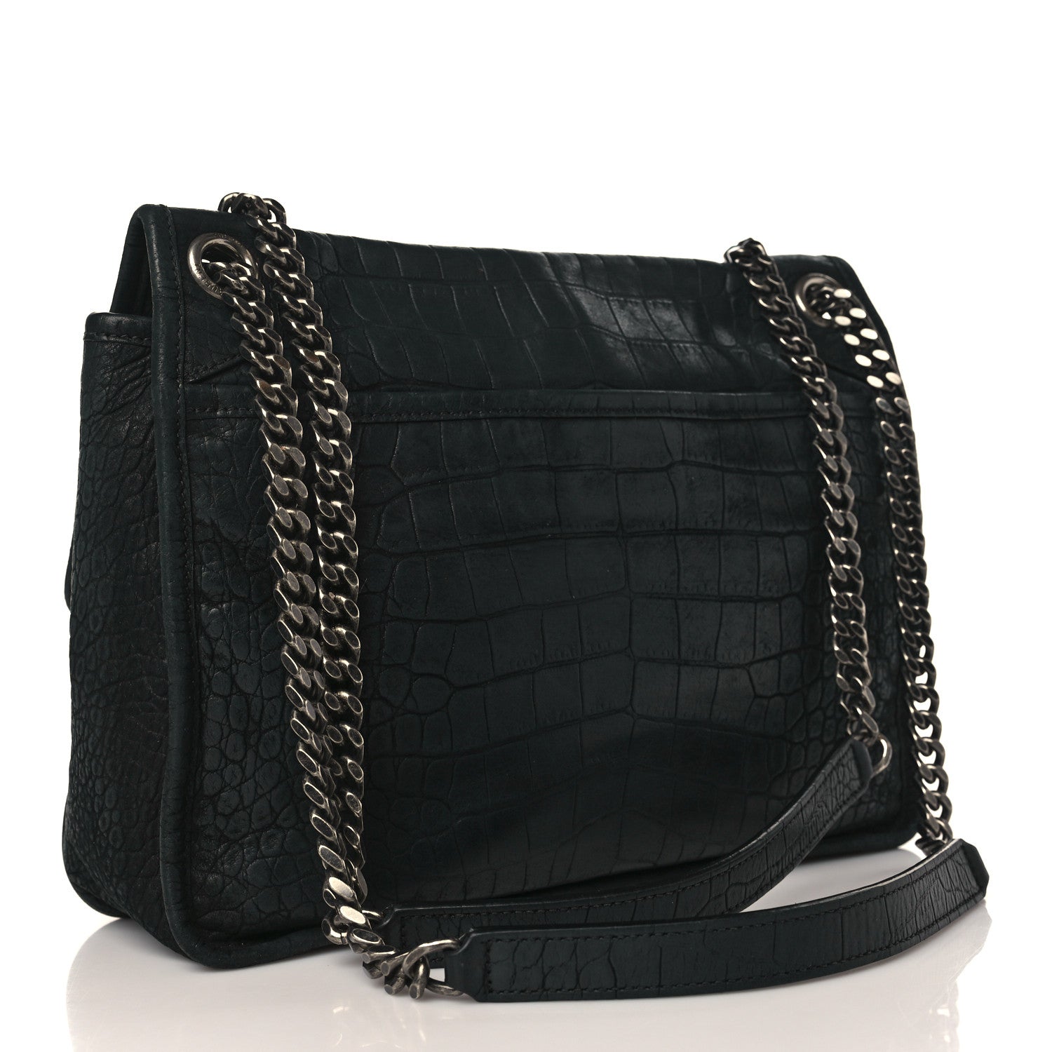 Saint Laurent Nubuck Crocodile Embossed Monogram Medium Niki Chain Satchel Black 3 of 9